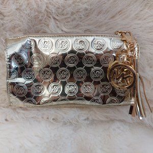 Michael Kors Women's Gold Charm Signature Metallic Mini /Cosmetic Bag